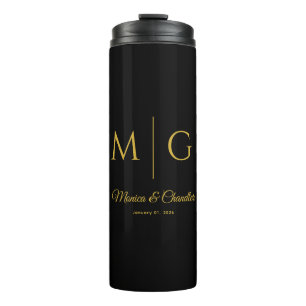 Bouteilles Isothermes Monogramme élégant avec nom de couple noir