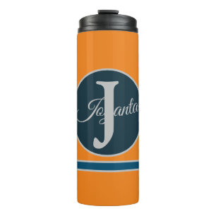 Bouteilles Isothermes Monogramme élégant orange gris bleu personnalisé