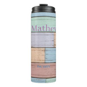 Bouteilles Isothermes monogramme en bois coloré pastel rustique année d'