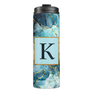 Bouteilles Isothermes Monogramme en marbre pailleté bleu et or