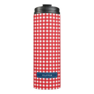 Bouteilles Isothermes Monogramme En vichy rouge personnalisé