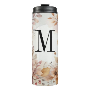 Bouteilles Isothermes Monogramme Feuilles de automne et fleurs aquarelle