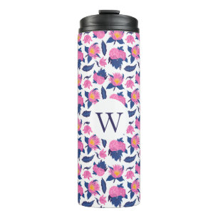 Bouteilles Isothermes Monogramme floral avec initial - Cadeau personnali