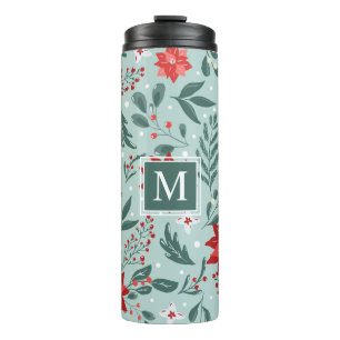 Bouteilles Isothermes Monogramme floral moderne de Poinsettias et Berrie