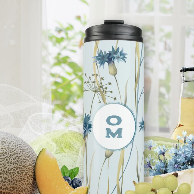 Bouteilles Isothermes Monogramme floral moderne Fleurs de Cornflowers bl (Soft Blue Cornflower Chic Thermal Tumbler ©Susanne Sachers - Sunny Mind 🌞)