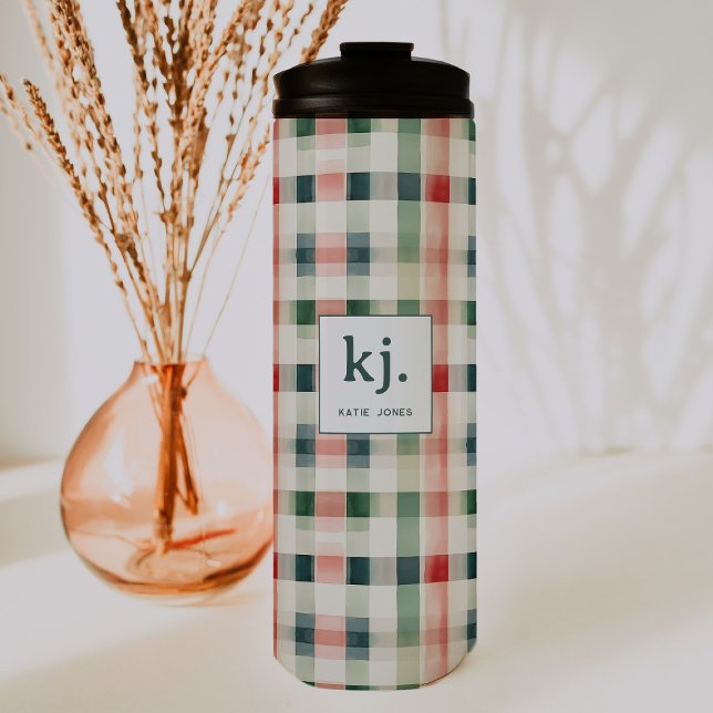 Bouteilles Isothermes Monogramme Gingham Émeraude Doux (Créateur téléchargé)