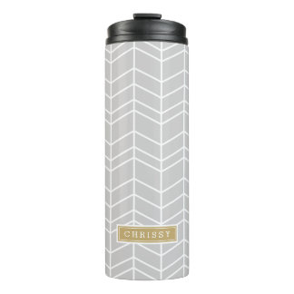 Bouteilles Isothermes Monogramme Gris et Herringbone d'or