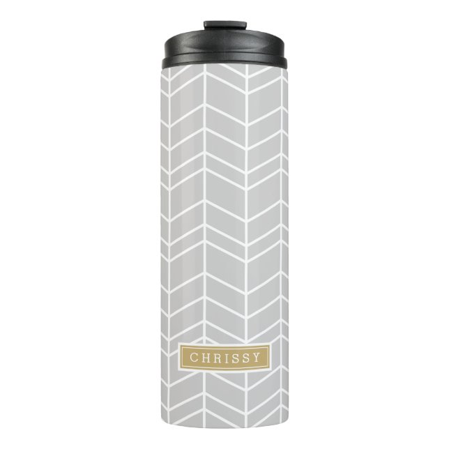 Bouteilles Isothermes Monogramme Gris et Herringbone d'or (Devant)