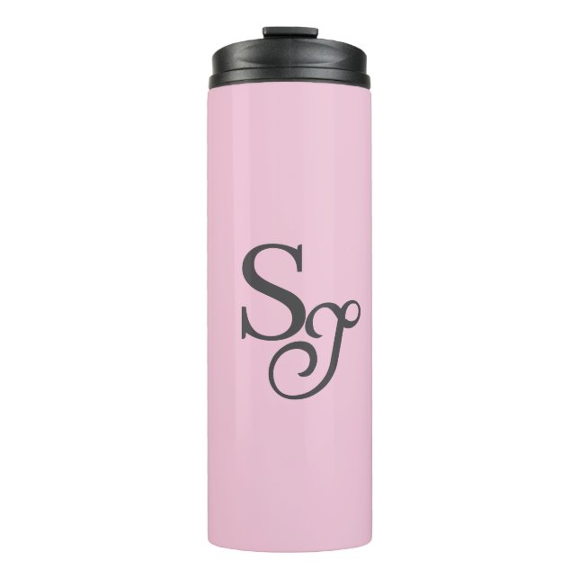 Bouteilles Isothermes Monogramme initial de script gris rose (Devant)