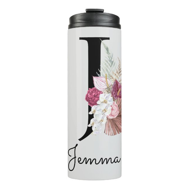 Bouteilles Isothermes Monogramme initial J rose Boho Girly Floral (Devant)