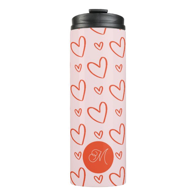 Bouteilles Isothermes Monogramme initial - motif de coeur rose et rouge (Devant)