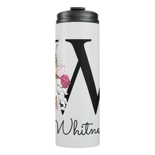 Bouteilles Isothermes Monogramme initial W rose Boho Girly Floral (Devant)