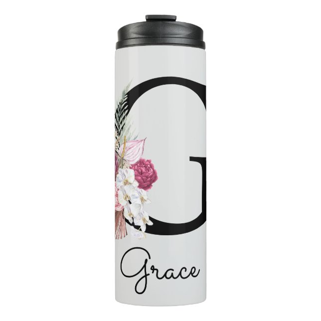 Bouteilles Isothermes Monogramme initiale G Floral Boho Rose (Devant)
