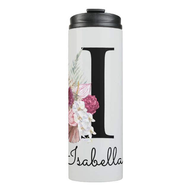 Bouteilles Isothermes Monogramme Initiale I Rose Boho Girly Floral (Devant)