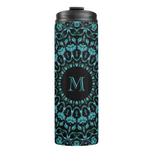 Bouteilles Isothermes Monogramme Mandala Floral Sarcelle