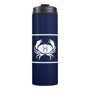 Bouteilles Isothermes Monogramme Marine Bleu Crabe Blanc Nautique