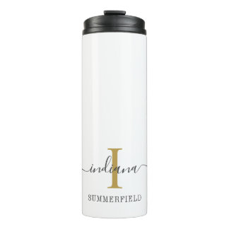Bouteilles Isothermes Monogramme minimaliste Nom du script Gold Gris élé