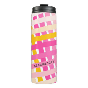 Bouteilles Isothermes Monogramme Moderne Rose Jaune Carreaux Vichy Fémin