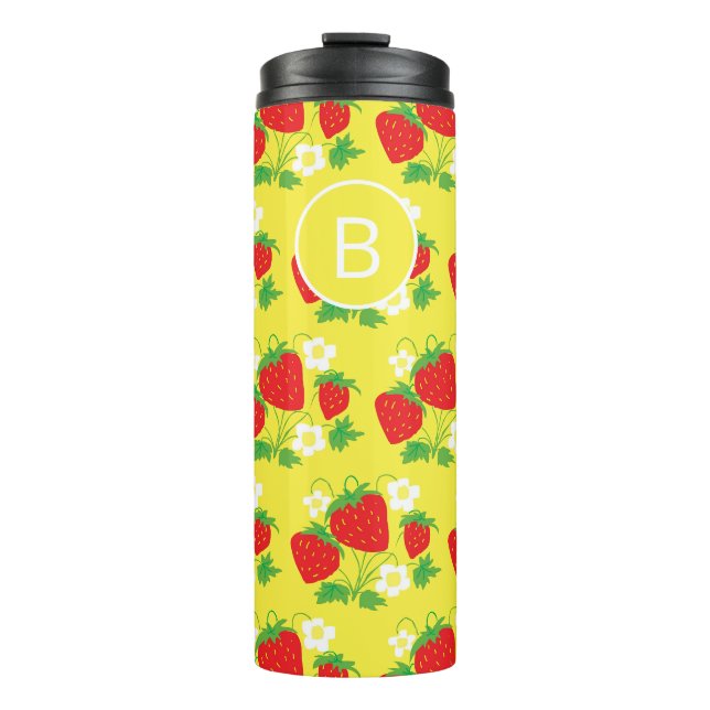 Bouteilles Isothermes Monogrammé motif jaune fraise et fleur (Devant)