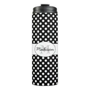 Bouteilles Isothermes Monogramme motif pois noir et blanc tendance