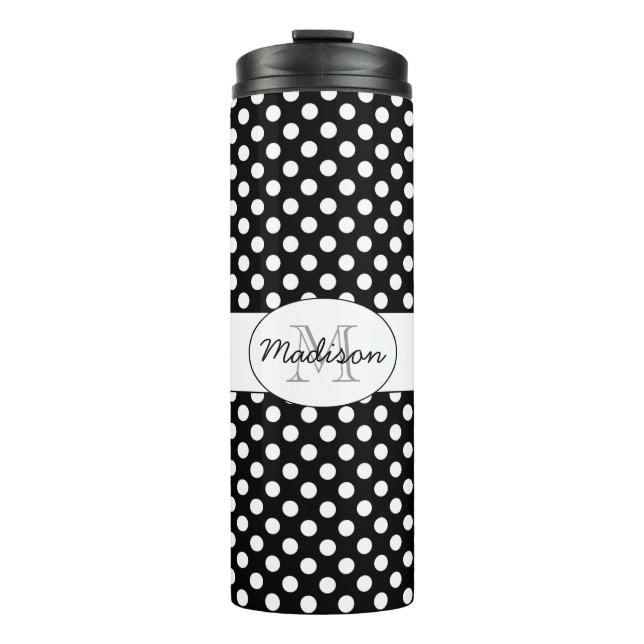 Bouteilles Isothermes Monogramme motif pois noir et blanc tendance (Devant)