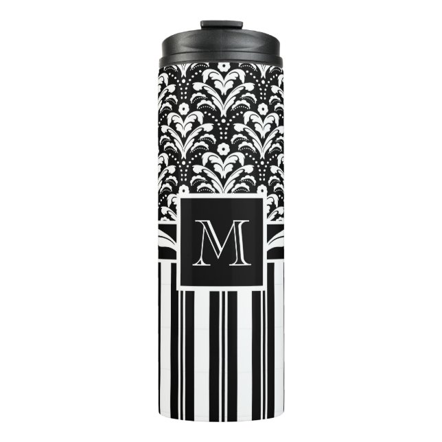 Bouteilles Isothermes Monogramme noir et blanc Retro Floral Damask (Devant)