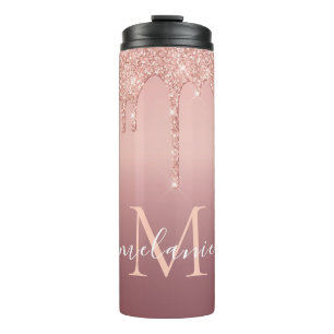Bouteilles Isothermes Monogramme Nom Rose Parties scintillant de broussa