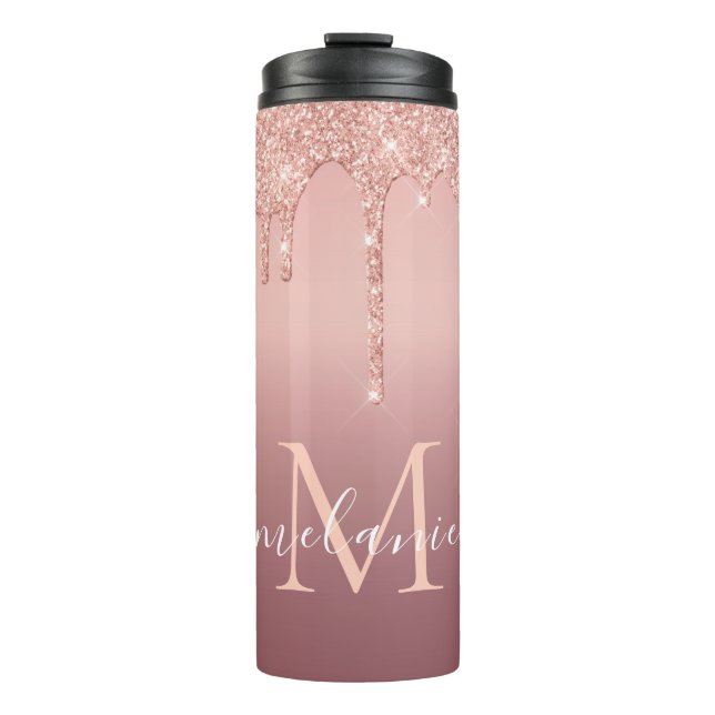 Bouteilles Isothermes Monogramme Nom Rose Parties scintillant de broussa (Devant)