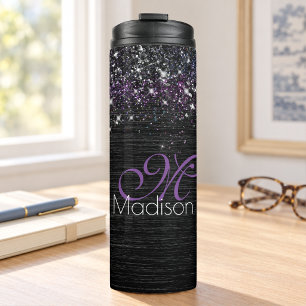 Bouteilles Isothermes Monogramme pailleté en métal brossé noir violet