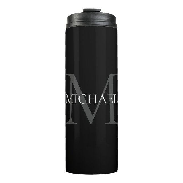 Bouteilles Isothermes Monogramme personnalisé et nom noir (Devant)