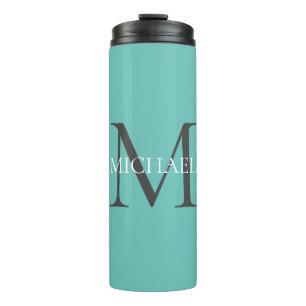 Bouteilles Isothermes Monogramme personnalisé et nom Turquoise clair