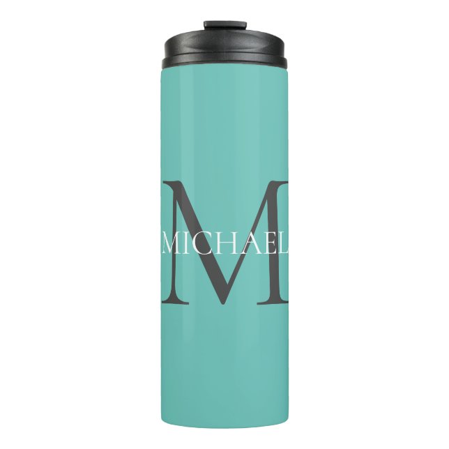 Bouteilles Isothermes Monogramme personnalisé et nom Turquoise clair (Devant)