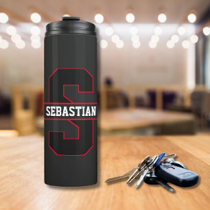 Bouteilles Isothermes Monogramme personnalisé noir rouge moderne