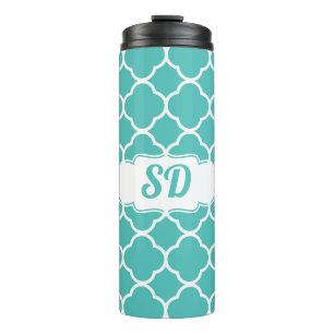 Bouteilles Isothermes Monogramme personnalisé Turquoise Quatrefoil