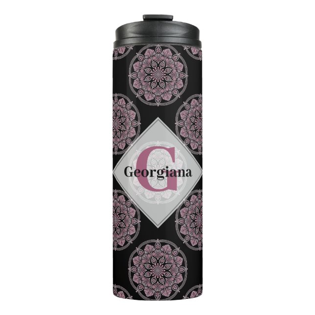 Bouteilles Isothermes Monogramme Pink Floral Fronds Polka Dot Mandala (Devant)