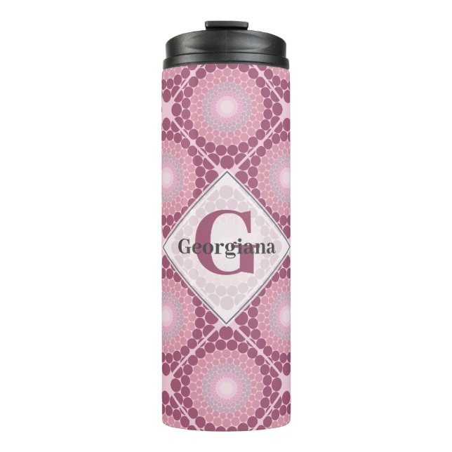 Bouteilles Isothermes Monogramme Radiant Dusky Rose Dot Mandala Carrelé (Devant)