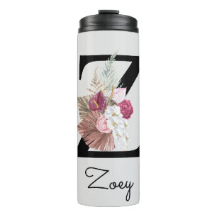 Bouteilles Isothermes Monogramme Rose Bohème Féminin Floral Initiale Z