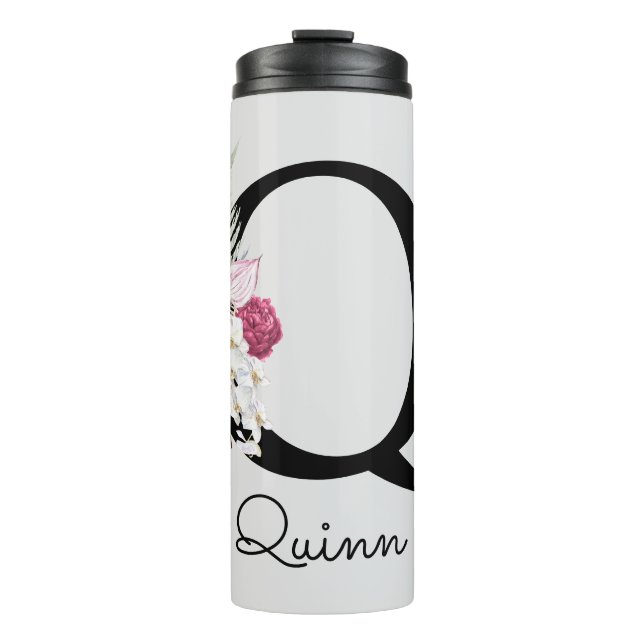 Bouteilles Isothermes Monogramme Rose Boho Féminin Floral Initial Q (Devant)