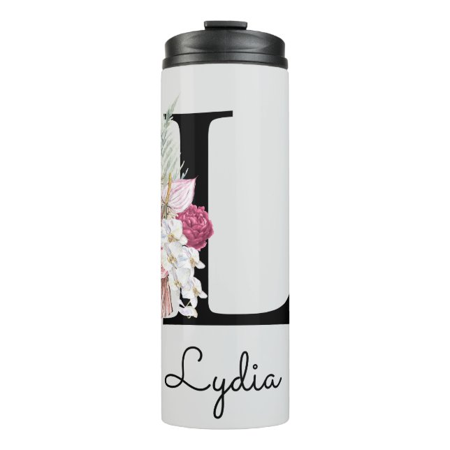 Bouteilles Isothermes Monogramme rose boho girly floral initiale L (Devant)