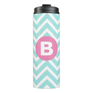 Bouteilles Isothermes Monogramme rose chevron bleu clair tendance