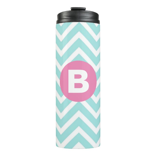 Bouteilles Isothermes Monogramme rose chevron bleu clair tendance (Devant)