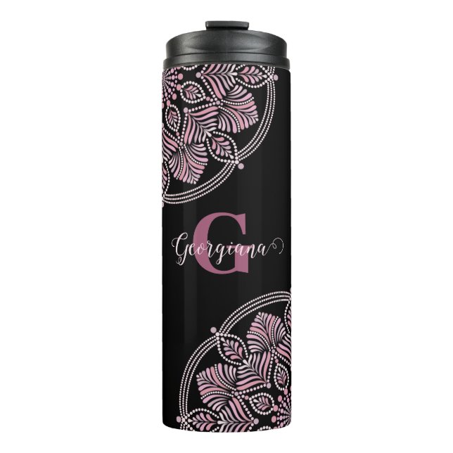 Bouteilles Isothermes Monogramme Rose Dusky Fronds Floral Dot Mandala (Devant)