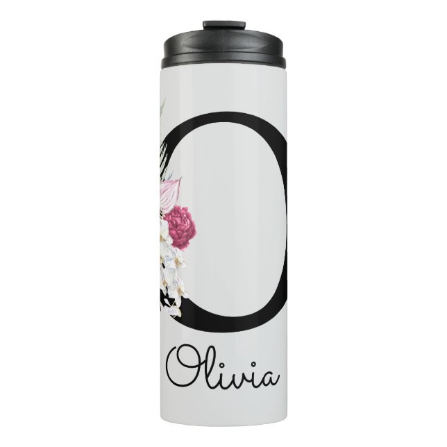 Bouteilles Isothermes Monogramme Rose Fleur Initiale O (Devant)