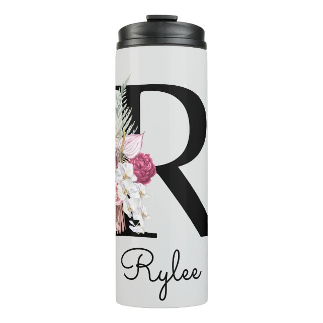 Bouteilles Isothermes Monogramme Rose Floral Initiale R (Devant)