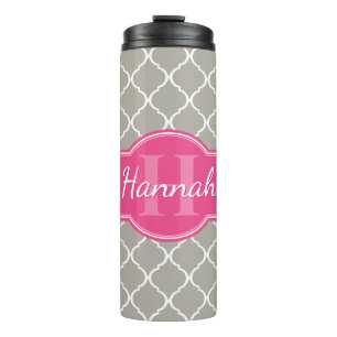 Bouteilles Isothermes Monogramme rose Motif en lattice blanc gris
