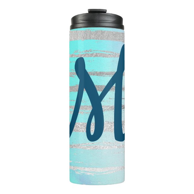 Bouteilles Isothermes Monogramme tendance bleu et argent (Devant)
