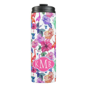 Bouteilles Isothermes Monogramme tropical du motif d'aquarelle