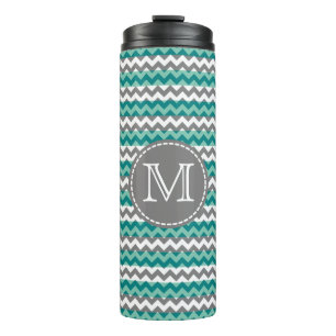 Bouteilles Isothermes Monogramme Turquoise et Grey Chevron Zigzag