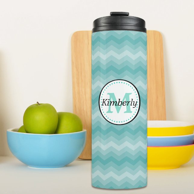 Bouteilles Isothermes Monogramme turquoise Ombre Chevron (Créateur téléchargé)
