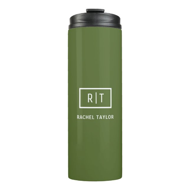 Bouteilles Isothermes Monogramme vert olive foncé moderne (Devant)